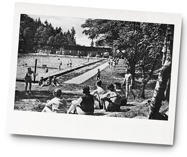 Historische Aufnahme des Freibads am Kalkofen 1954